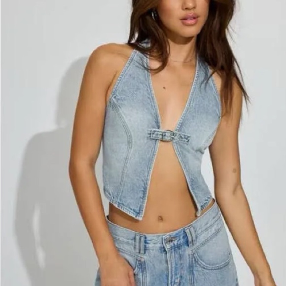 NWT Garage Buckled Denim Halter Top